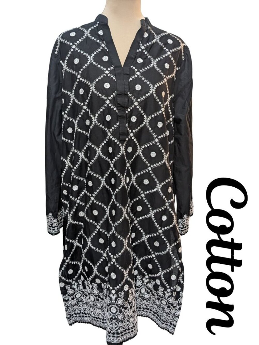 Image EST. 1993 Black Embroidered Cotton Kurta Tunic